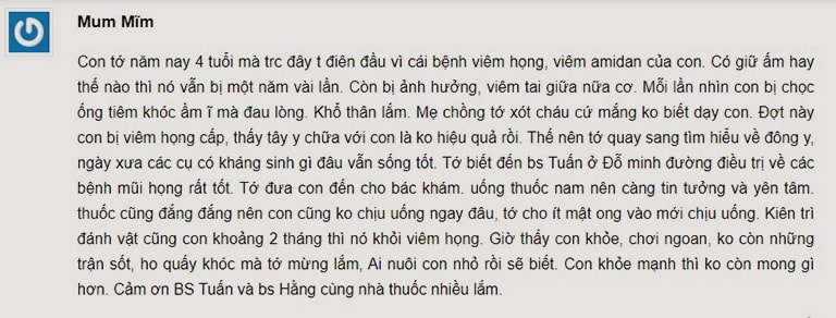 Phản hồi về bài thuốc chữa viêm họng Đỗ Minh Đường