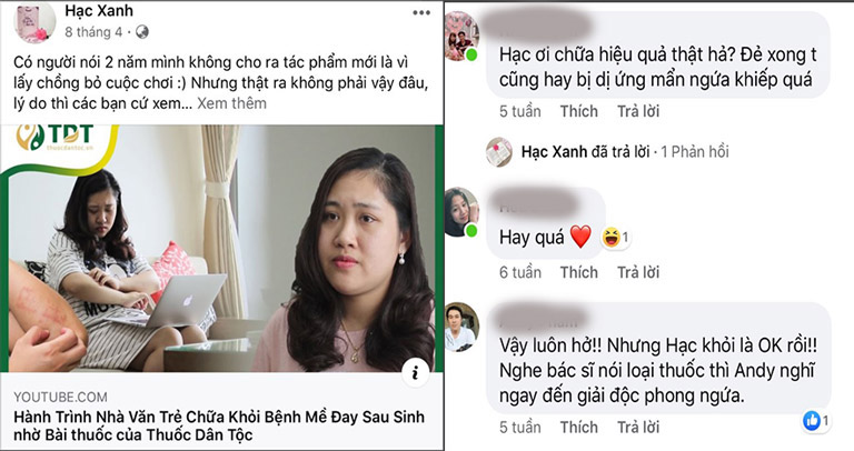 Nhà văn Hạc Xanh đã có những chia sẻ về bài thuốc trên Fanpage