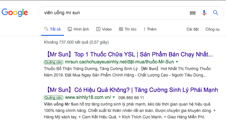 Quảng cáo sai Mr Sun